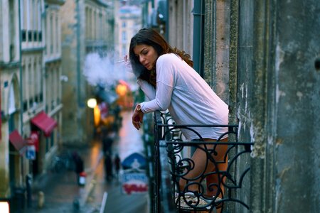 Woman smoking street photo