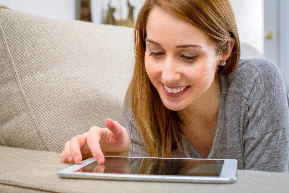 Woman tablet computer