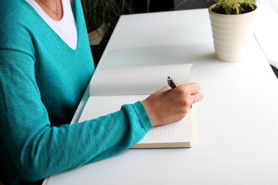 Woman writing note photo