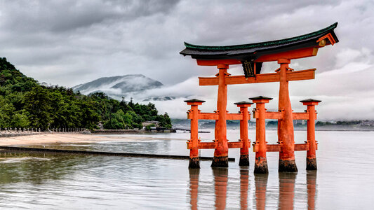 Itsukushima shrine torii gate photo