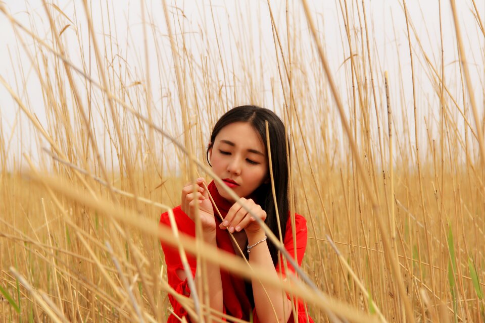 Woman girl portrait grass photo