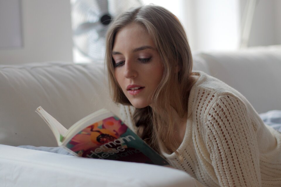 Woman girl reading book