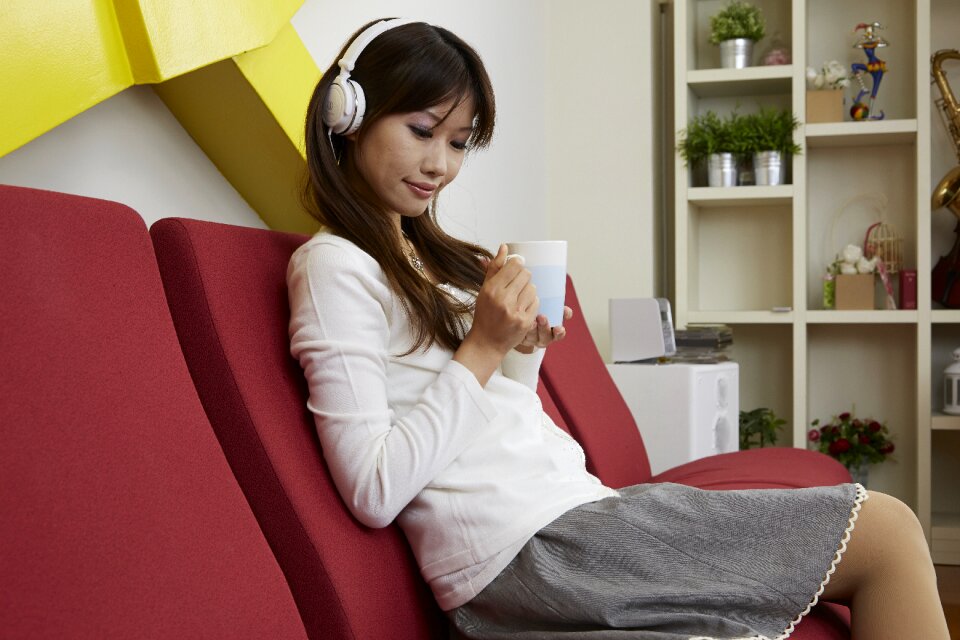 Woman headphones music