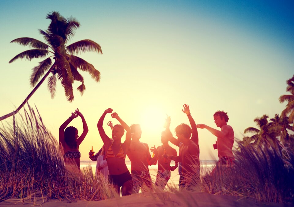 Beach dance party group