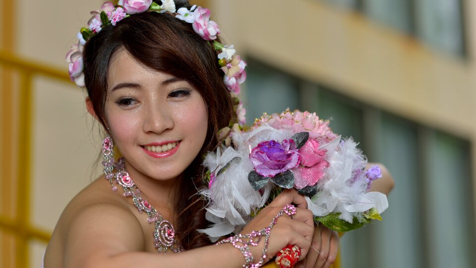 Bride woman girl bouquet photo