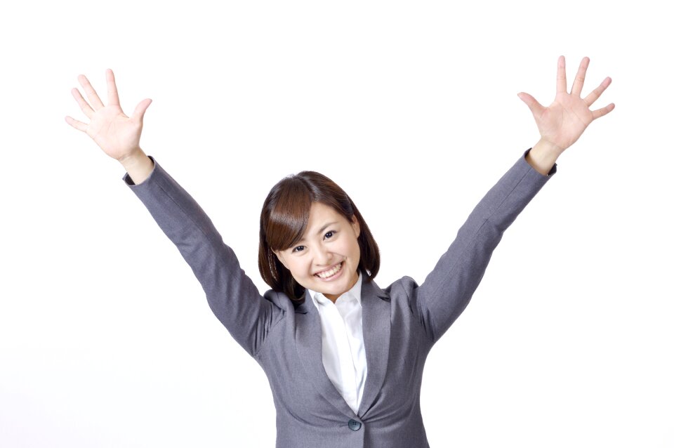Business woman banzai joy