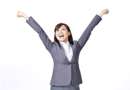 Business woman fist pump joy photo
