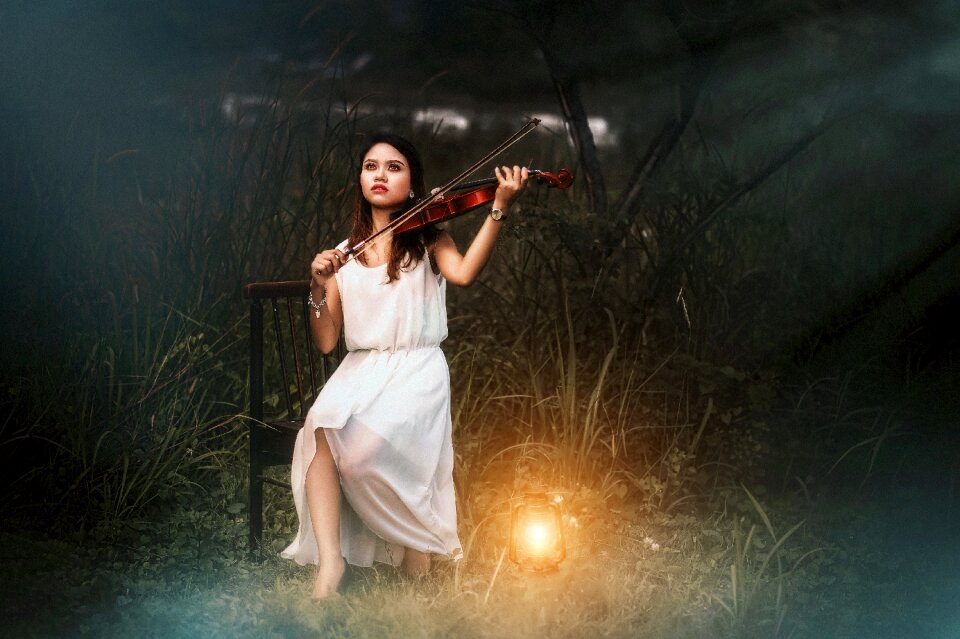 Girl playing violin lantern