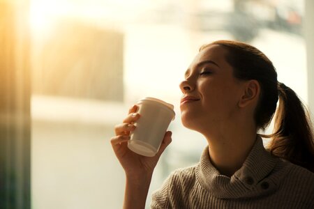 Girl woman drink coffee