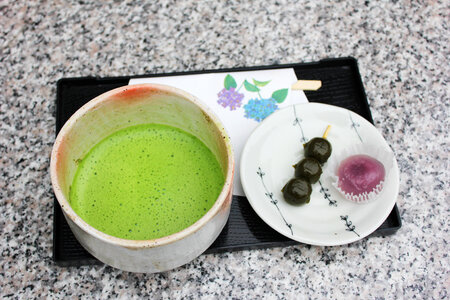 Japanese tea wagashi photo
