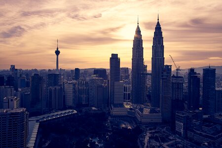 Petronas towers cityscape sunset photo