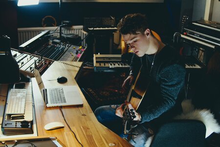 Studio boy guitar music photo