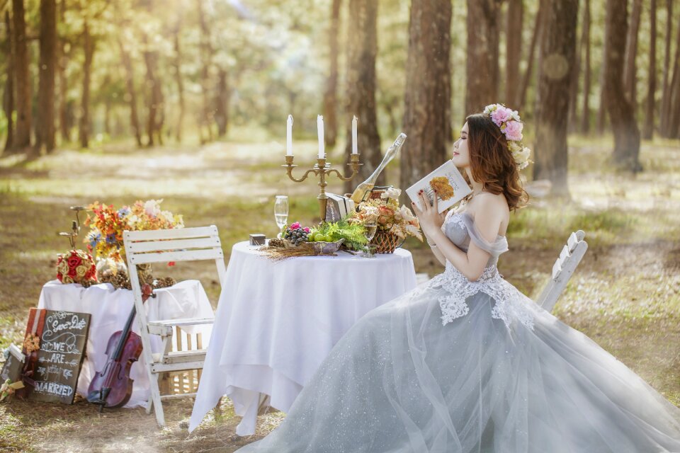 Wedding dress bride forest
