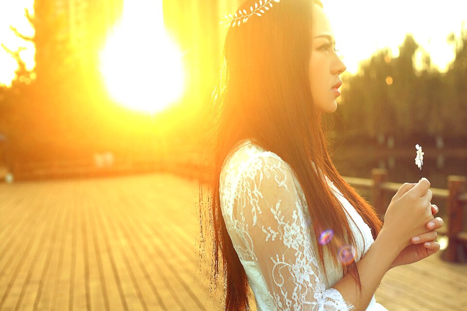 Wedding dress bride sunset