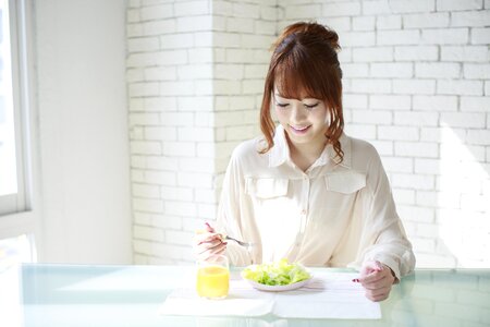 Woman girl eating salad