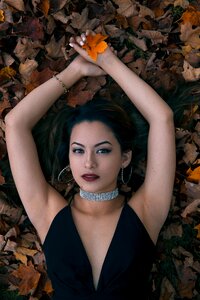 Woman girl fallen leaves