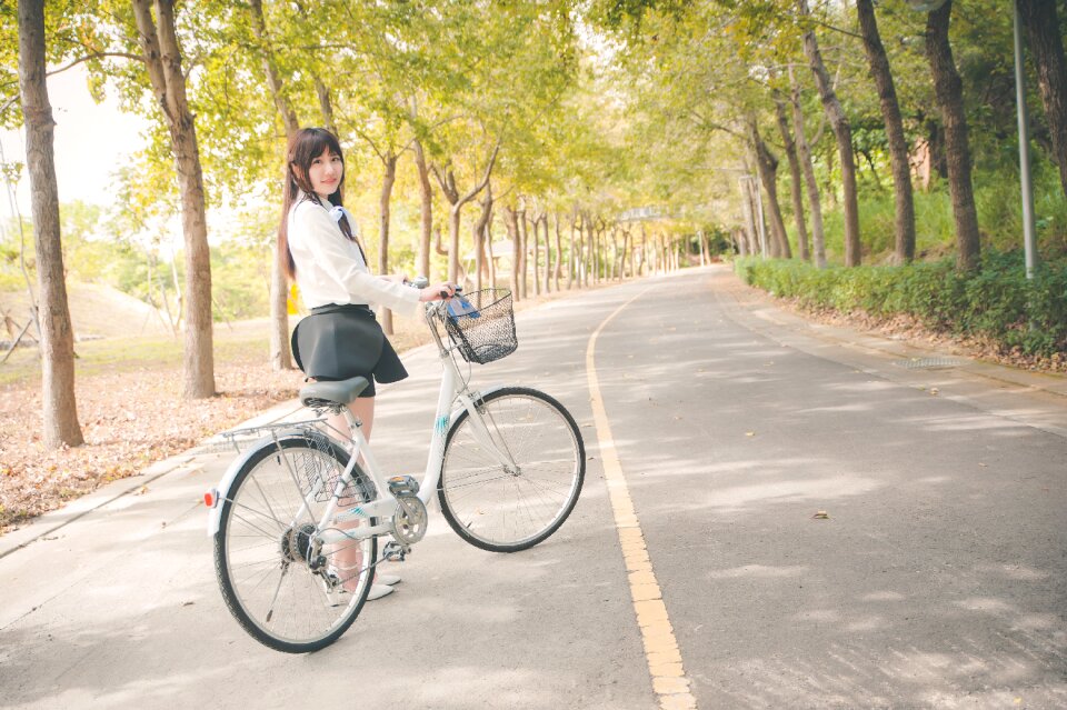 Woman girl portrait bicycle photo