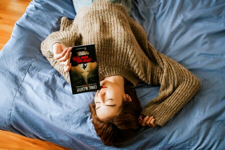 Woman girl portrait book