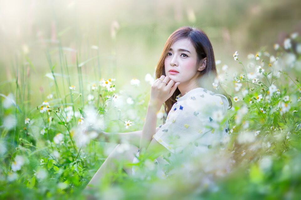 Woman girl portrait flower photo