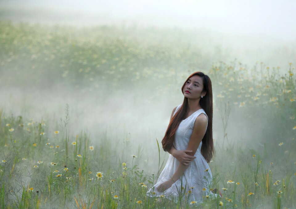 Woman girl portrait fog