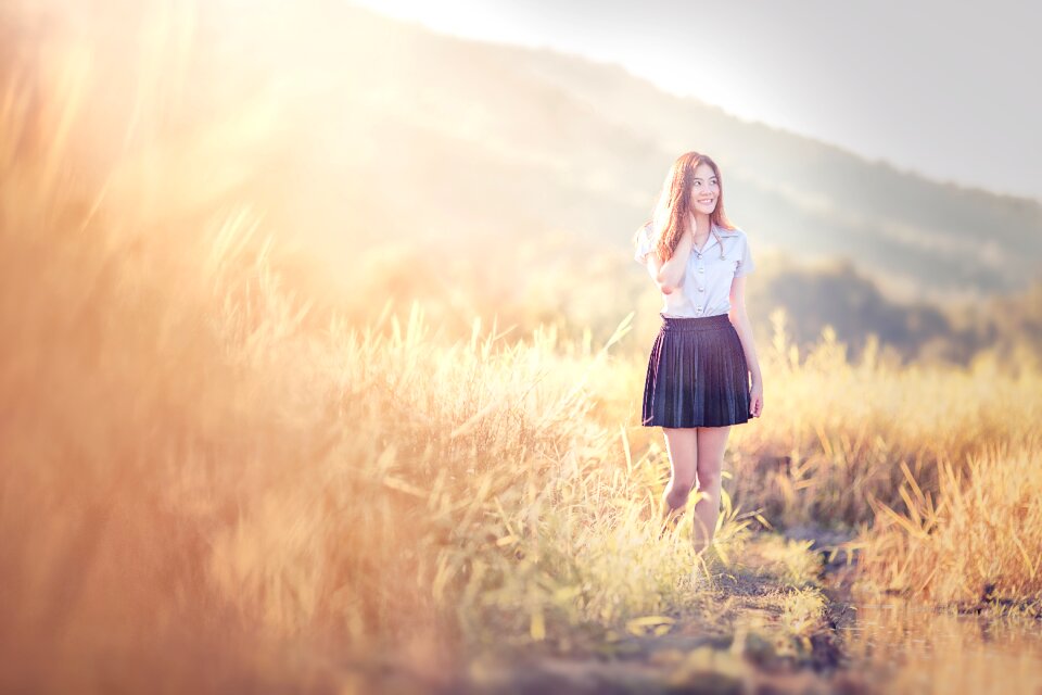 Woman girl portrait grass