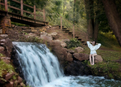 Woman girl waterfall photo