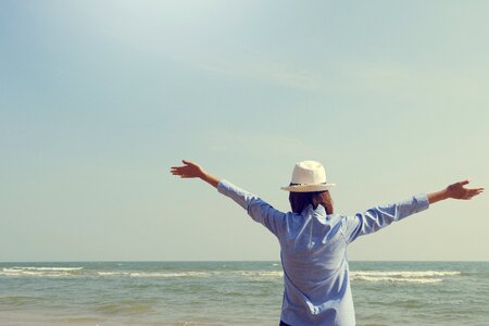 Woman joy sea