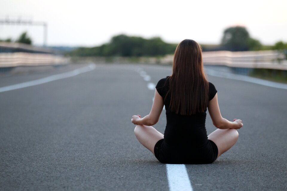 Yoga meditation woman road photo