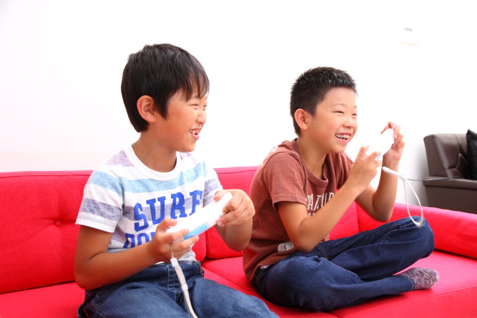 Children brother game wii photo