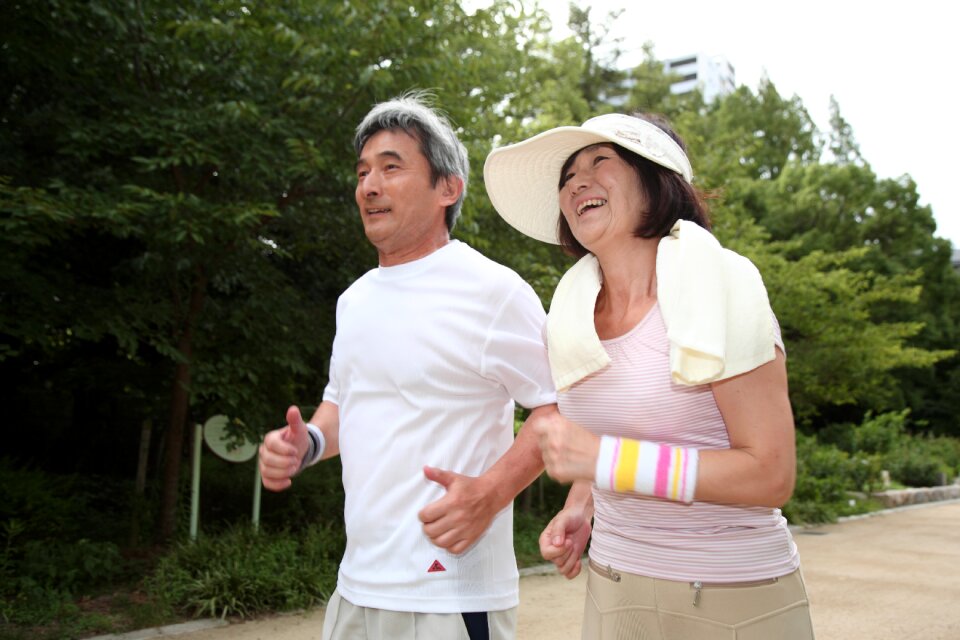 Old couple jogging running