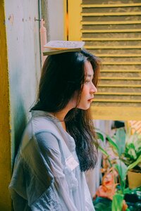 Woman girl portrait book