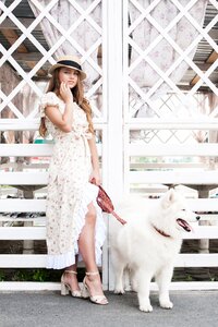 Woman girl samoyed dog