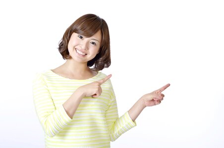 Woman girl pointing finger photo