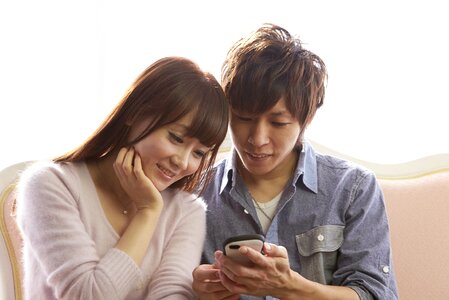 Couple lover smartphone photo