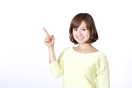 Woman girl pointing finger photo