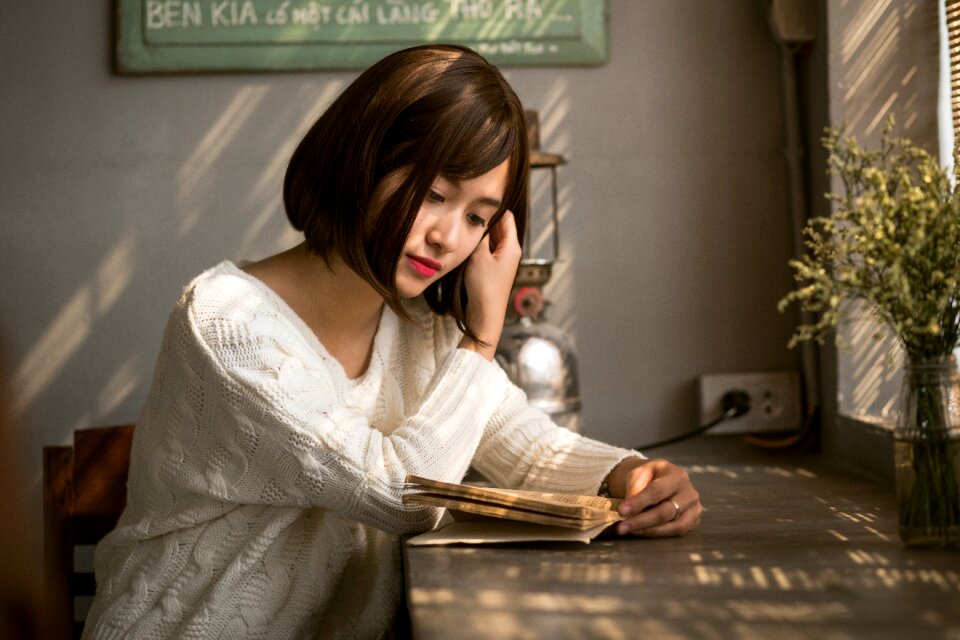 Woman girl reading book