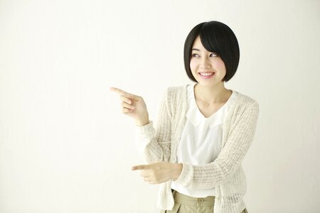 Woman girl pointing finger photo