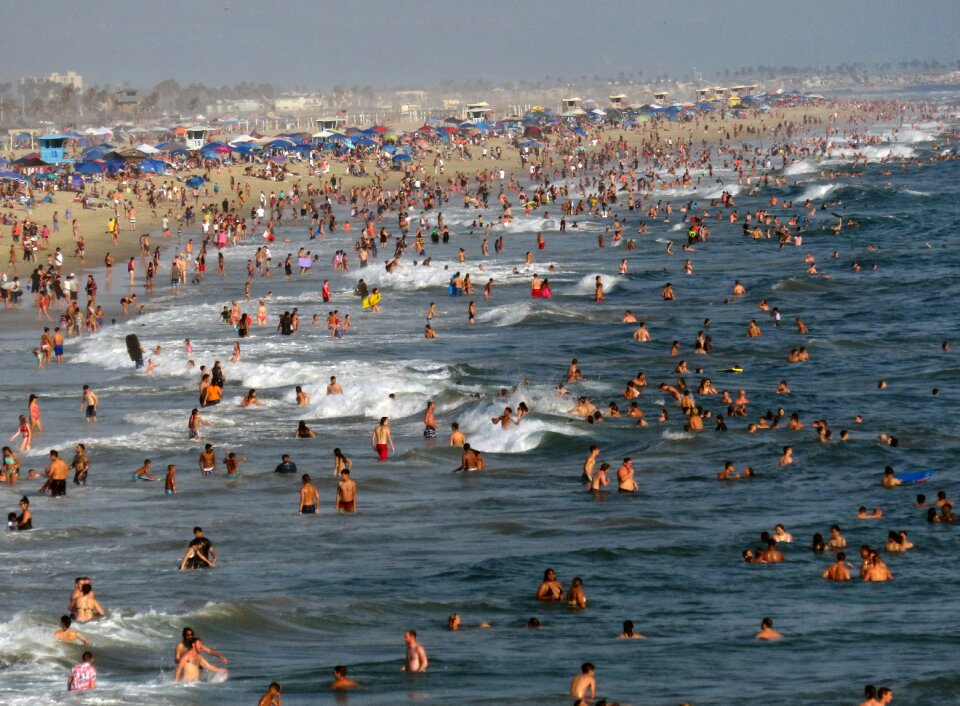 Beach sea bathing people photo