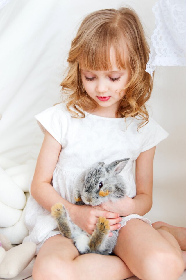 Child girl rabbit
