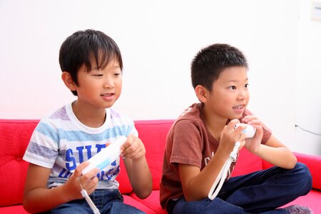 Children brother game wii photo