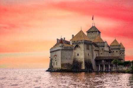 Chillon castle sunset