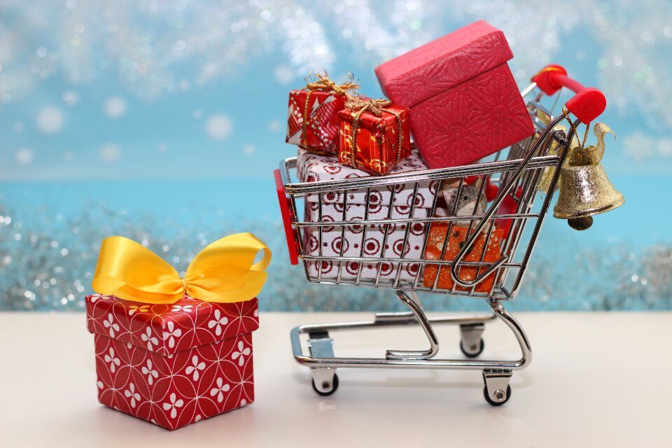 Christmas gift shopping cart