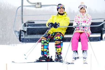 Couple ski lift photo