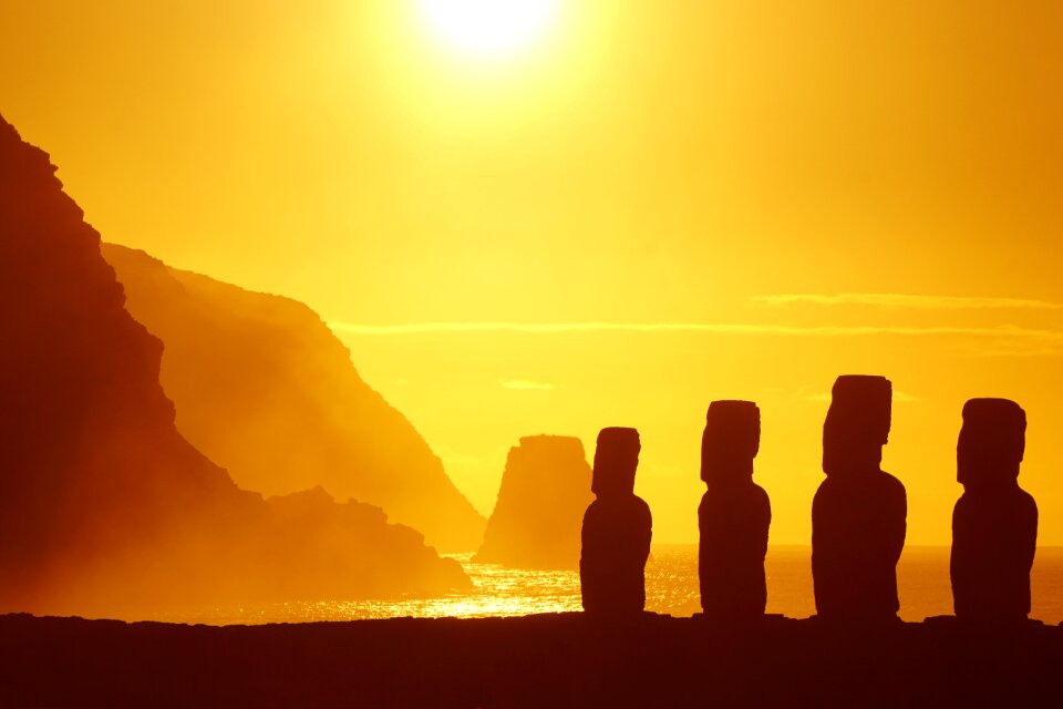 Easter island moai sunset