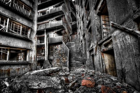 Hashima island abandoned building photo