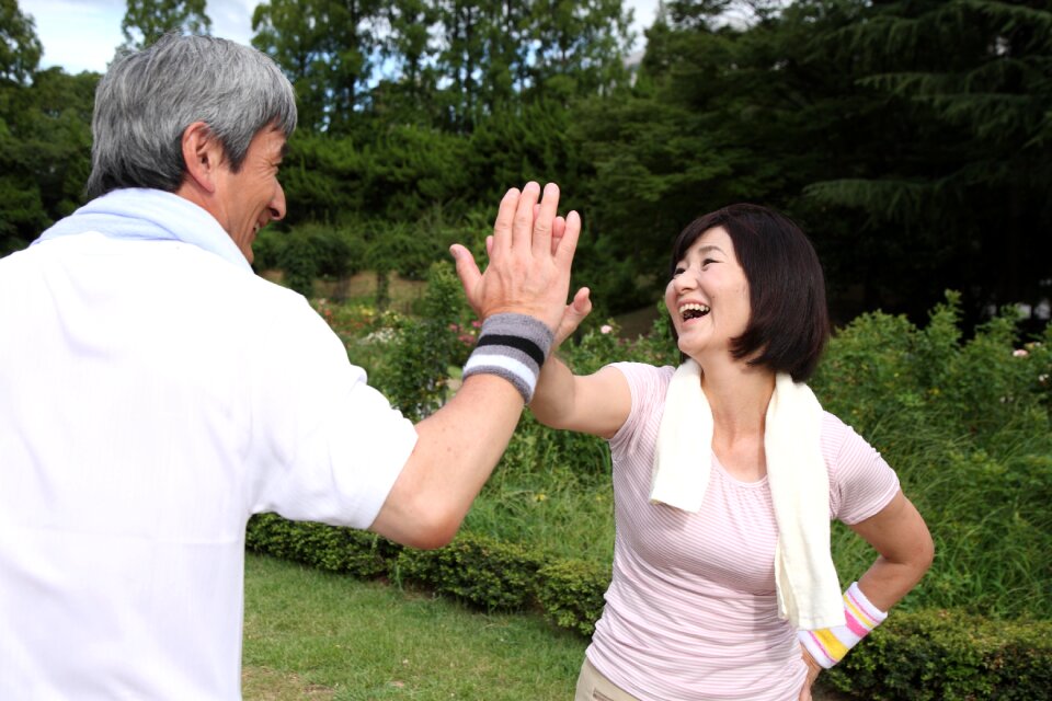 Old couple high five