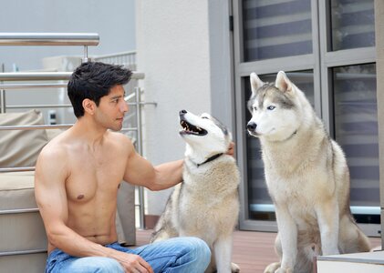 Siberian husky dog man
