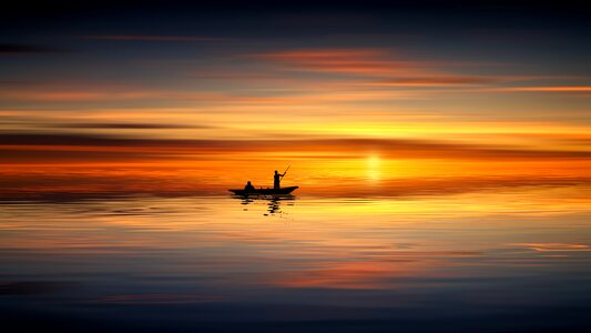 Sunset sea boat photo
