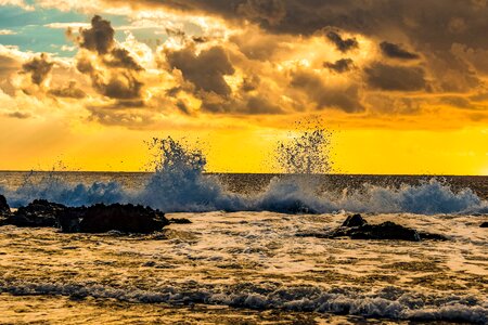 Sunset wave sea