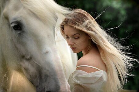 White horse woman girl
